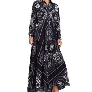 Elegant Black and White Paisley Maxi Dress